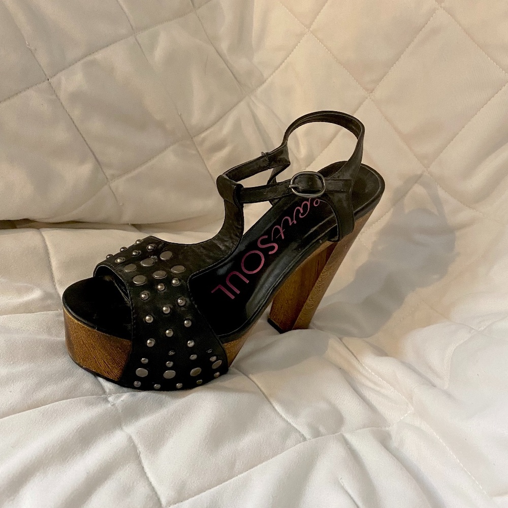 Black stud high heels with wedge